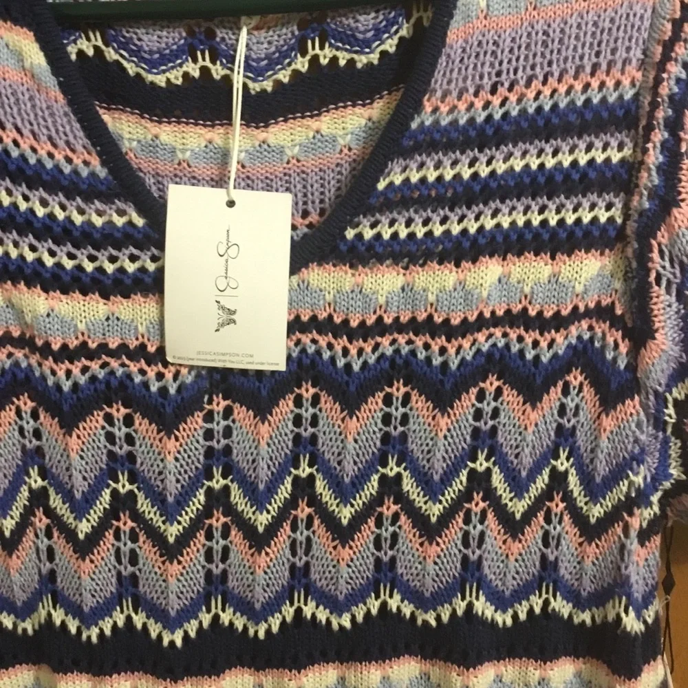 Jessica Simpson Purple Blue and White Striped Chevron Crochet Knit Midi Dress L - Picture 12 of 12